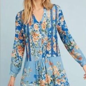 Tiny Anthropologie Floral Blue and Orange Dress-Size xsmall